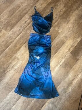 SHEIN Blue Ombre Satin Look Long Two-Piece Dress